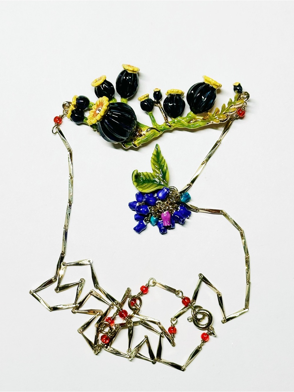 Enamel Floral Poppy Flower Pendant Necklace